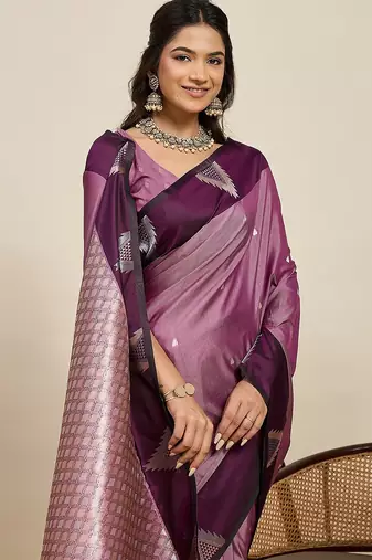 purple art silk woven kanjivaram silk saree with blouses