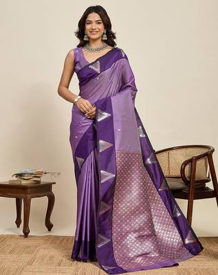 violet art silk woven kanjivaram silk saree with blouses 1