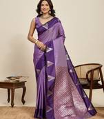 violet art silk woven kanjivaram silk saree with blouses
