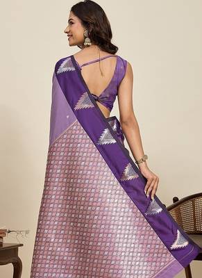 violet art silk woven kanjivaram silk saree with blouses 3