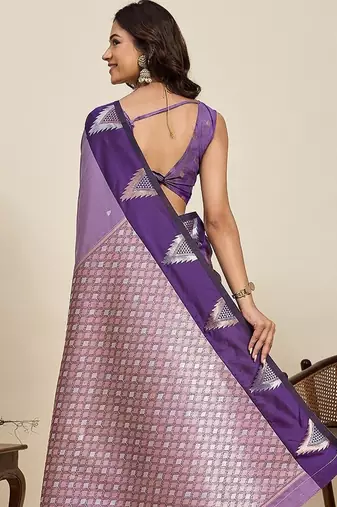 violet art silk woven kanjivaram silk saree with blouses