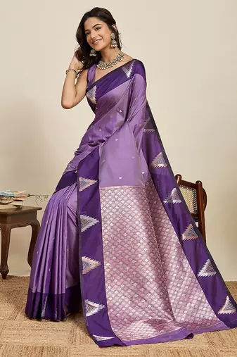 violet art silk woven kanjivaram silk saree with blouses
