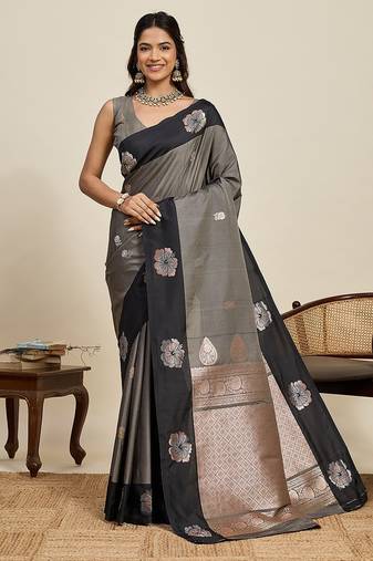 black art silk woven kanjivaram silk saree with blouses
