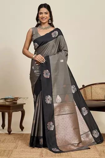 black art silk woven kanjivaram silk saree with blouses