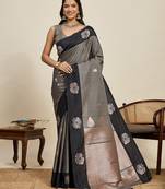 black art silk woven kanjivaram silk saree with blouses