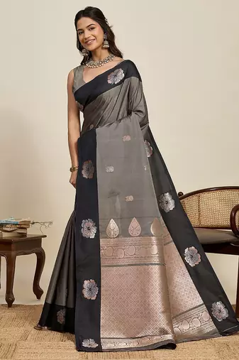 black art silk woven kanjivaram silk saree with blouses