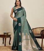green art silk woven kanjivaram silk saree with blouses