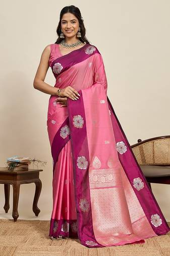 pink art silk woven kanjivaram silk saree with blouses