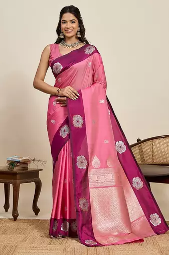 pink art silk woven kanjivaram silk saree with blouses