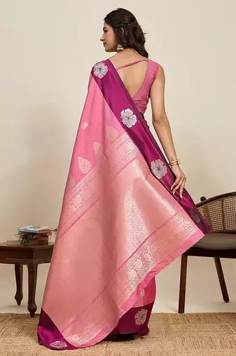pink art silk woven kanjivaram silk saree with blouses