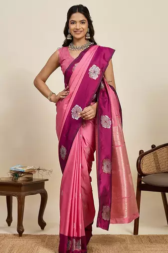 pink art silk woven kanjivaram silk saree with blouses