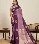 purple art silk woven kanjivaram silk saree with blouses