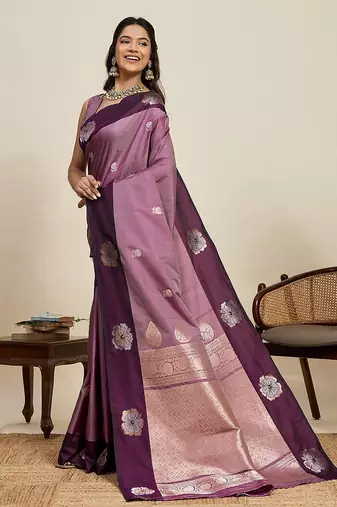 purple art silk woven kanjivaram silk saree with blouses