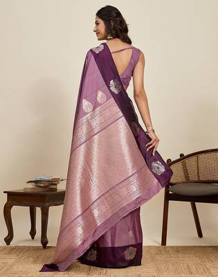 purple art silk woven kanjivaram silk saree with blouses 3