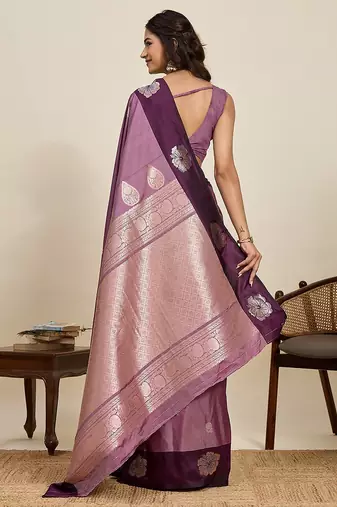 purple art silk woven kanjivaram silk saree with blouses