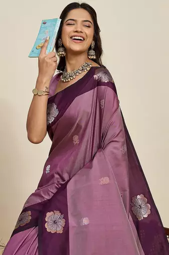purple art silk woven kanjivaram silk saree with blouses