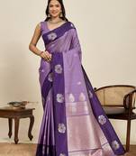 violet art silk woven kanjivaram silk saree with blouses