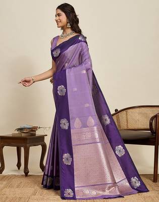 violet art silk woven kanjivaram silk saree with blouses 2