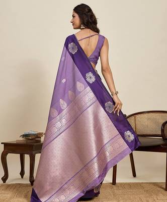 violet art silk woven kanjivaram silk saree with blouses 3