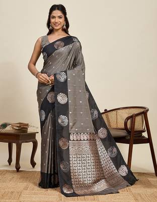 black art silk woven kanjivaram silk saree with blouses 1