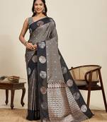 black art silk woven kanjivaram silk saree with blouses