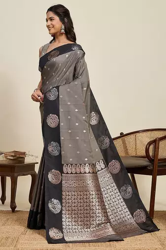 black art silk woven kanjivaram silk saree with blouses