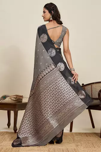 black art silk woven kanjivaram silk saree with blouses