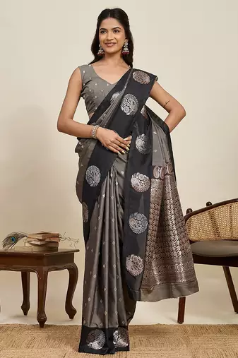black art silk woven kanjivaram silk saree with blouses