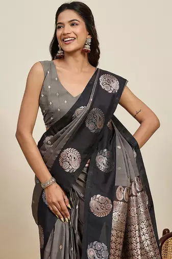 black art silk woven kanjivaram silk saree with blouses