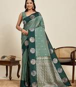 green art silk woven kanjivaram silk saree with blouses