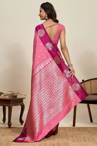 pink art silk woven kanjivaram silk saree with blouses