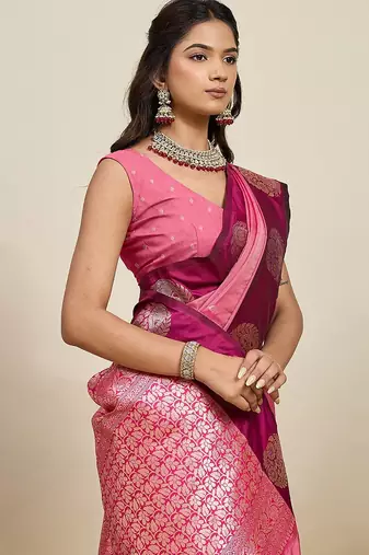pink art silk woven kanjivaram silk saree with blouses