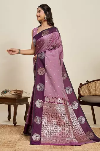 purple art silk woven kanjivaram silk saree with blouses