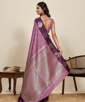purple art silk woven kanjivaram silk saree with blouses 3