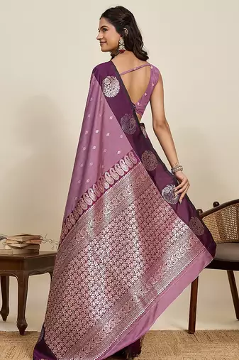purple art silk woven kanjivaram silk saree with blouses