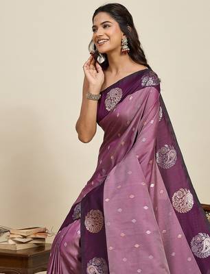 purple art silk woven kanjivaram silk saree with blouses 5