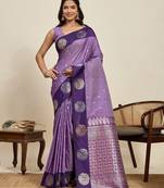 violet art silk woven kanjivaram silk saree with blouses