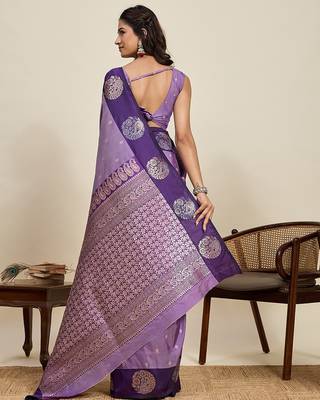 violet art silk woven kanjivaram silk saree with blouses 3