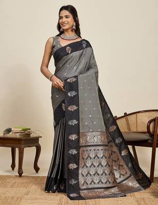 black art silk woven kanjivaram silk saree with blouses 1