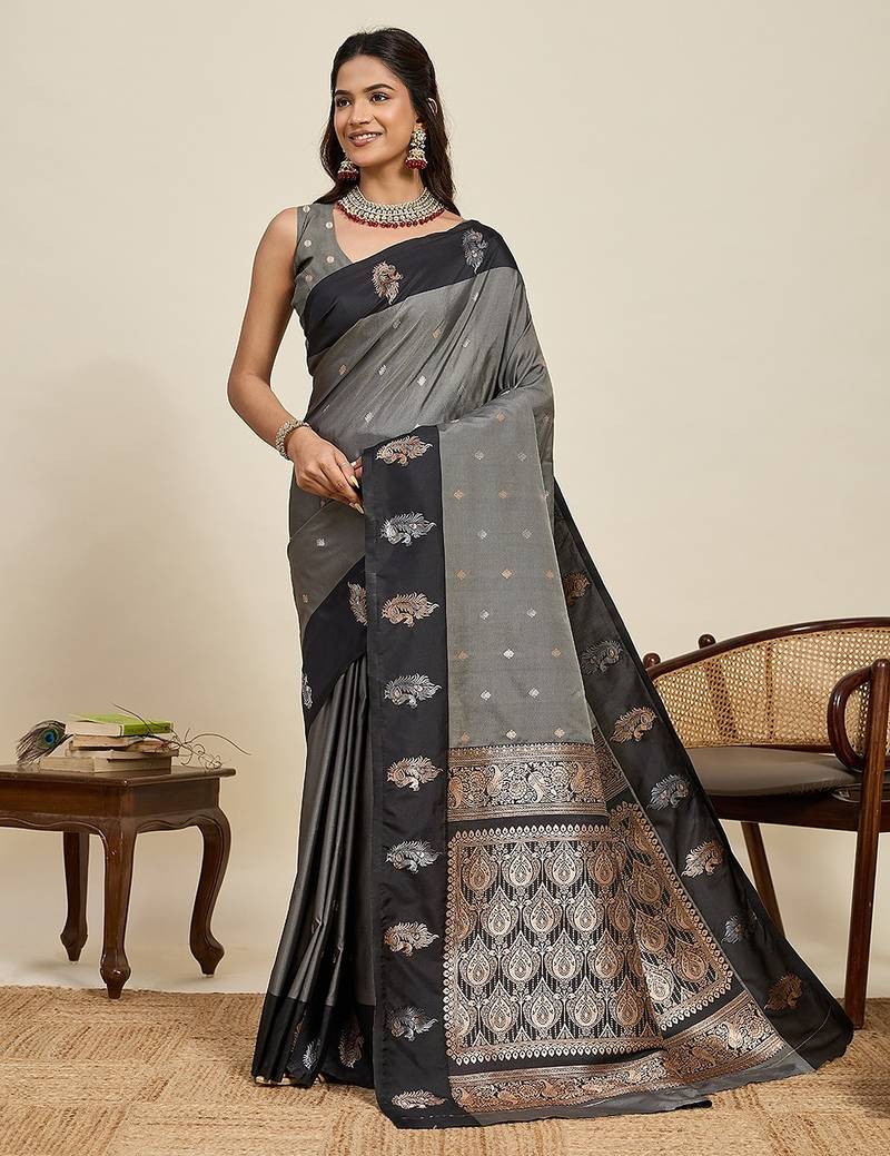 black art silk woven kanjivaram silk saree with blouses