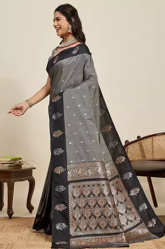 black art silk woven kanjivaram silk saree with blouses