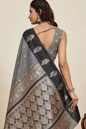 black art silk woven kanjivaram silk saree with blouses