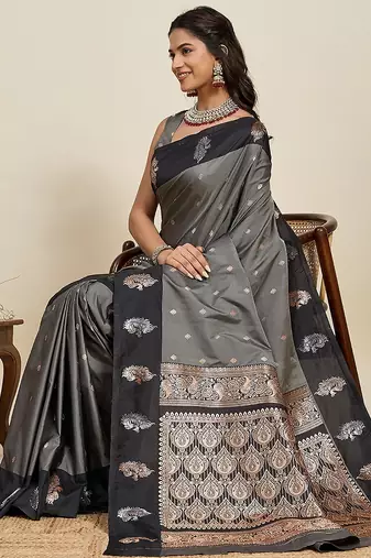 black art silk woven kanjivaram silk saree with blouses