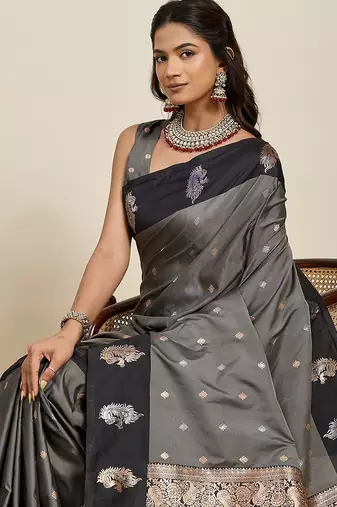 black art silk woven kanjivaram silk saree with blouses