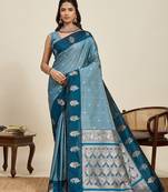 blue art silk woven kanjivaram silk saree with blouses