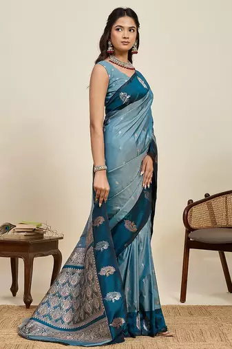 blue art silk woven kanjivaram silk saree with blouses