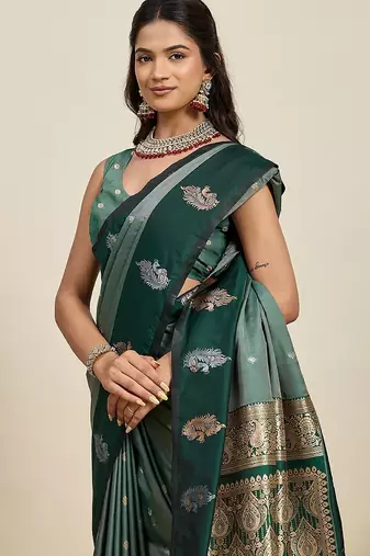 green art silk woven kanjivaram silk saree with blouses