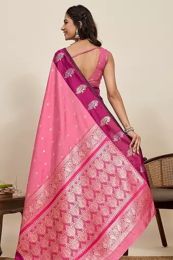 pink art silk woven kanjivaram silk saree with blouses