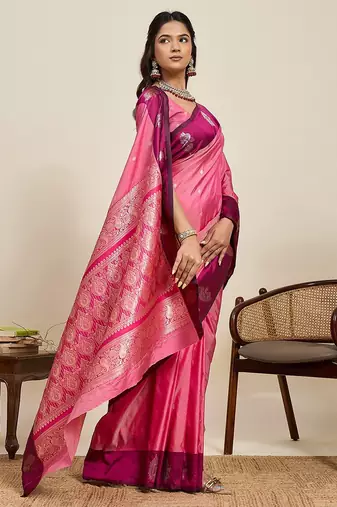 pink art silk woven kanjivaram silk saree with blouses