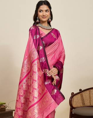 pink art silk woven kanjivaram silk saree with blouses 5